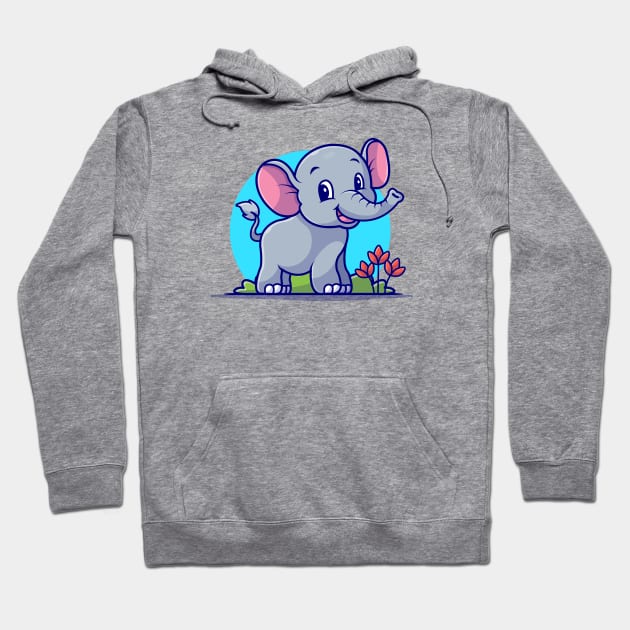 Cute Elephant Smiling Cartoon Vector Icon Illustration Hoodie by Catalyst Labs